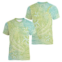 Baby Green Gradient Polynesia Women V-Neck T-Shirt Hawaiian Tribal Hammerhead Shark Tattoo LT14 - Polynesian Pride