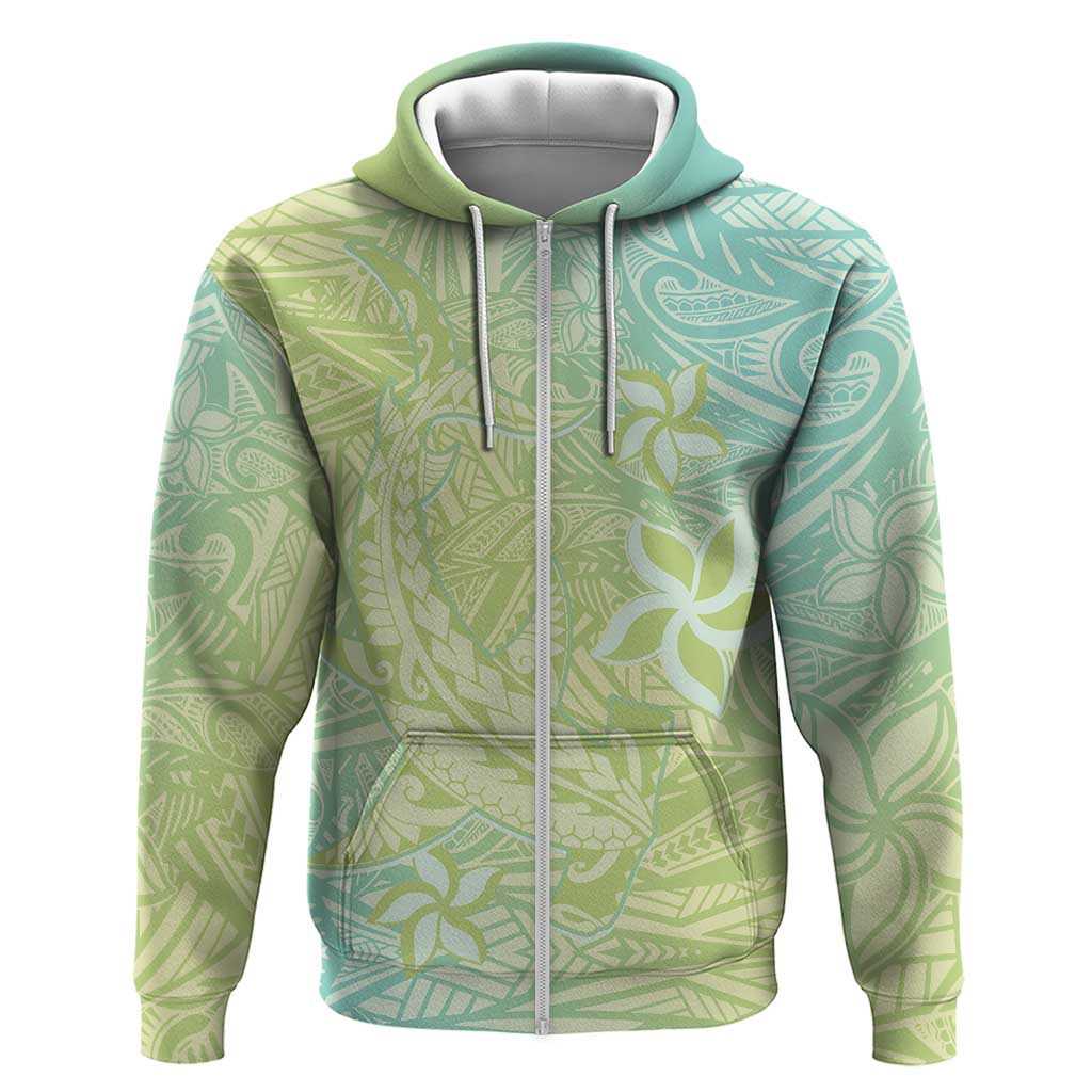 Baby Green Gradient Polynesia Zip Hoodie Hawaiian Tribal Hammerhead Shark Tattoo
