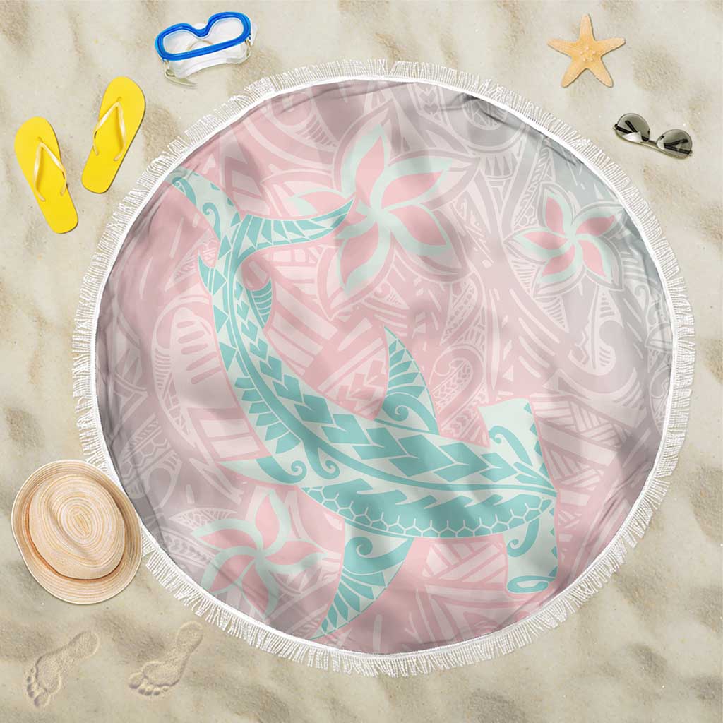 Baby Pink Gradient Polynesia Beach Blanket Hawaiian Tribal Hammerhead Shark Tattoo