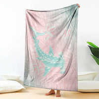 Baby Pink Gradient Polynesia Blanket Hawaiian Tribal Hammerhead Shark Tattoo