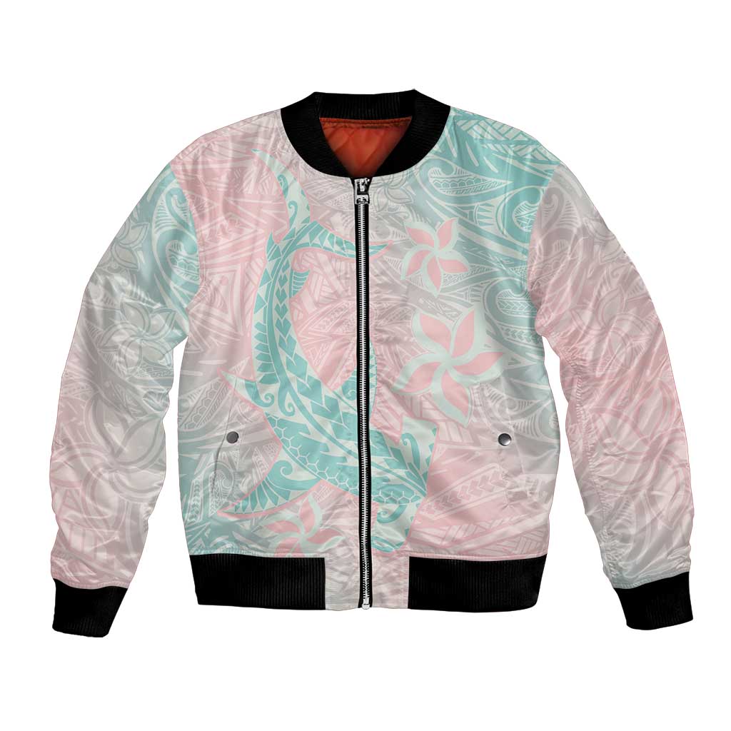 Baby Pink Gradient Polynesia Bomber Jacket Hawaiian Tribal Hammerhead Shark Tattoo