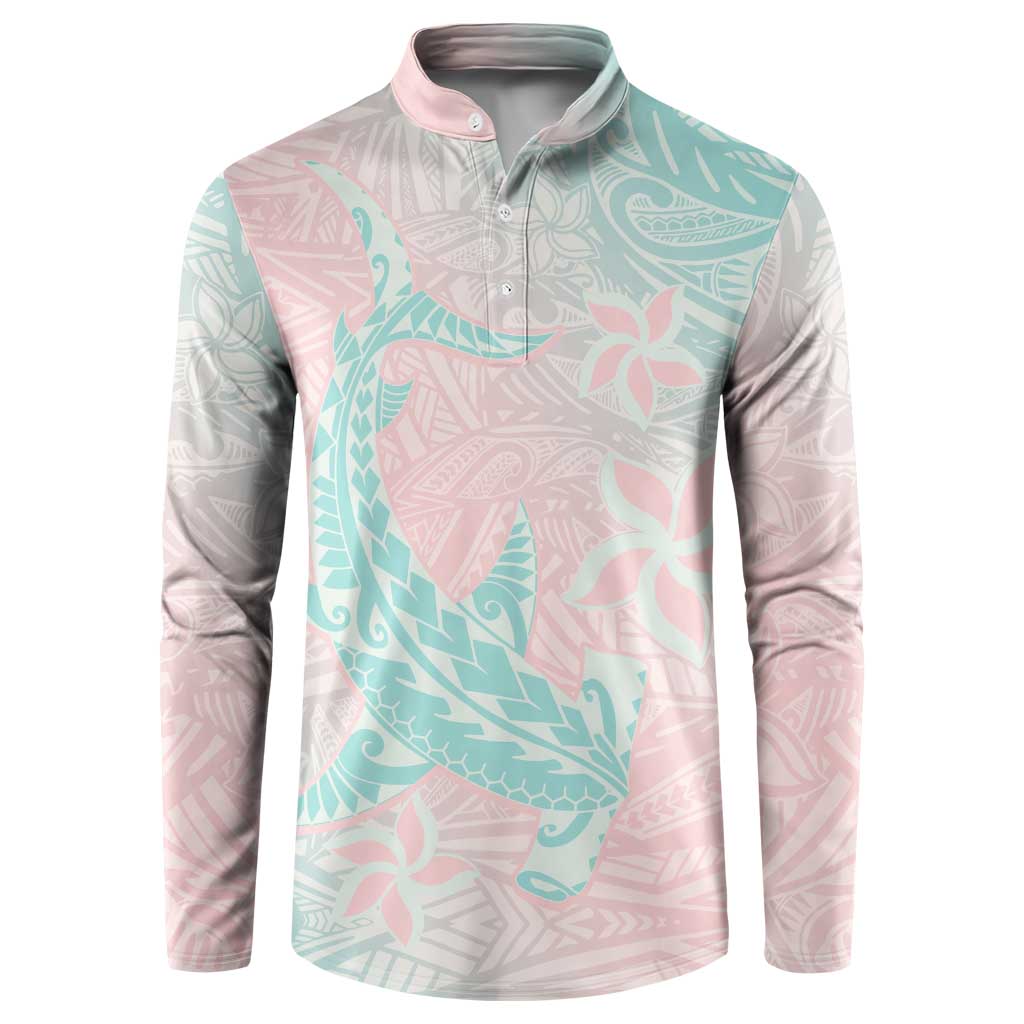 Baby Pink Gradient Polynesia Button Sweatshirt Hawaiian Tribal Hammerhead Shark Tattoo LT14 Baby Pink - Polynesian Pride