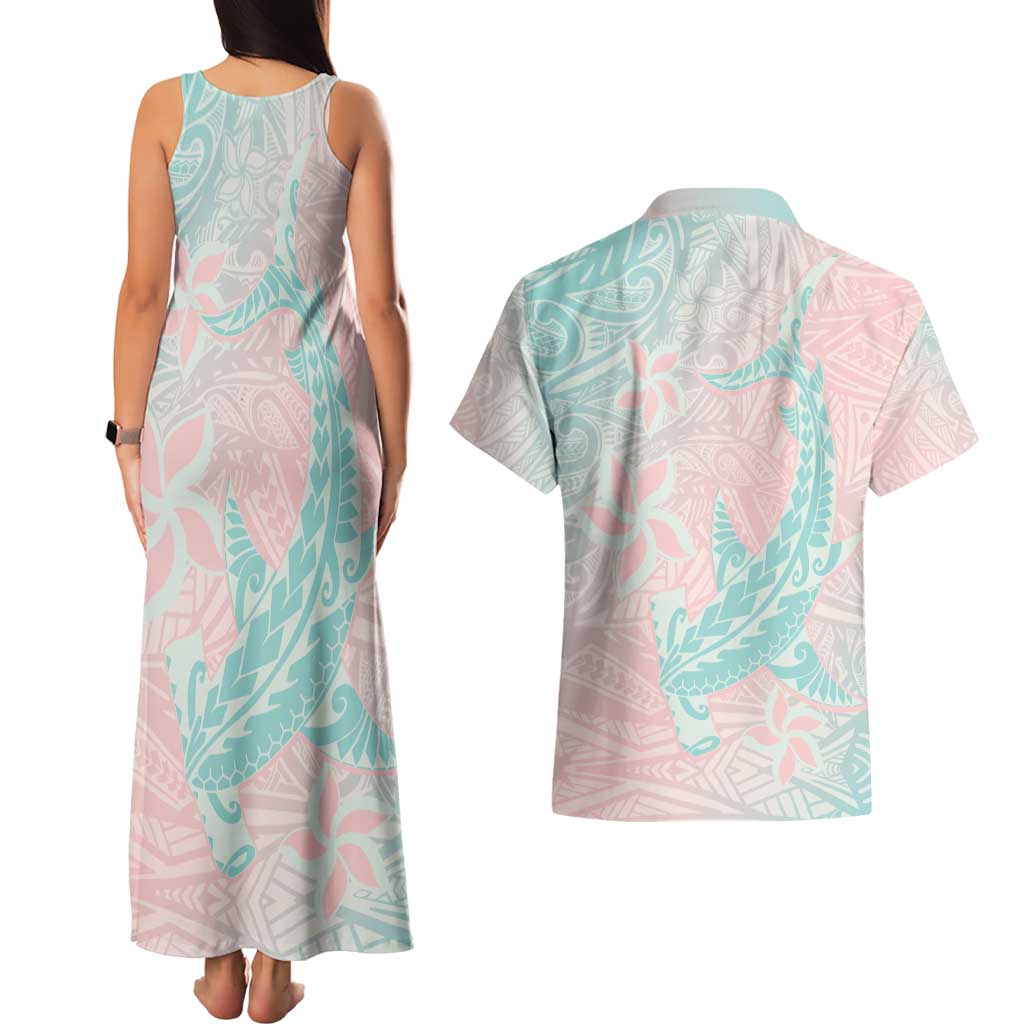 Baby Pink Gradient Polynesia Couples Matching Tank Maxi Dress and Hawaiian Shirt Hawaiian Tribal Hammerhead Shark Tattoo LT14 - Polynesian Pride