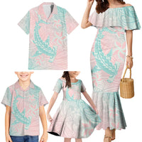 Baby Pink Gradient Polynesia Family Matching Mermaid Dress and Hawaiian Shirt Hawaiian Tribal Hammerhead Shark Tattoo LT14 - Polynesian Pride