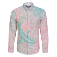 Baby Pink Gradient Polynesia Family Matching Puletasi and Hawaiian Shirt Hawaiian Tribal Hammerhead Shark Tattoo