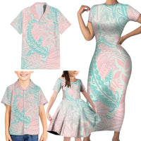 Baby Pink Gradient Polynesia Family Matching Short Sleeve Bodycon Dress and Hawaiian Shirt Hawaiian Tribal Hammerhead Shark Tattoo LT14 - Polynesian Pride
