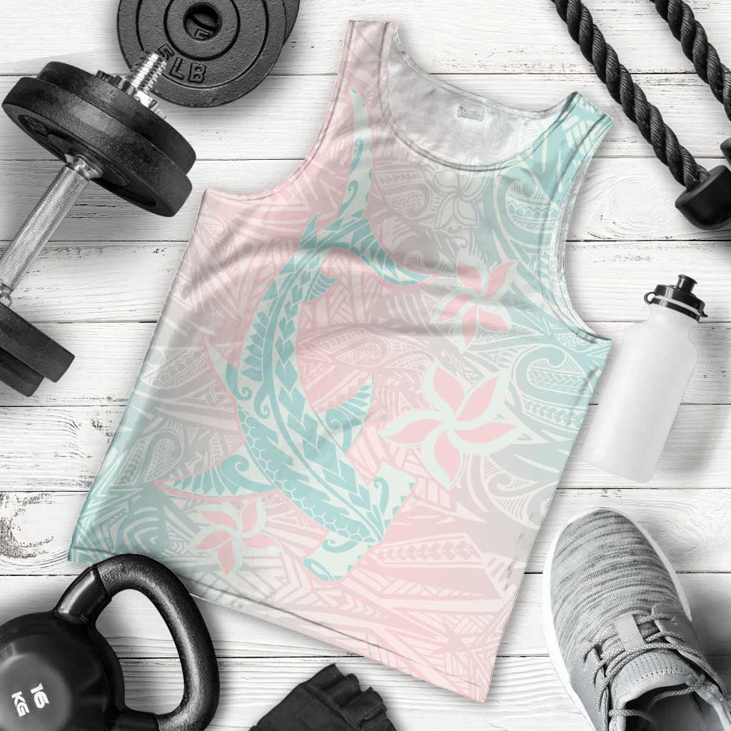 Baby Pink Gradient Polynesia Men Tank Top Hawaiian Tribal Hammerhead Shark Tattoo