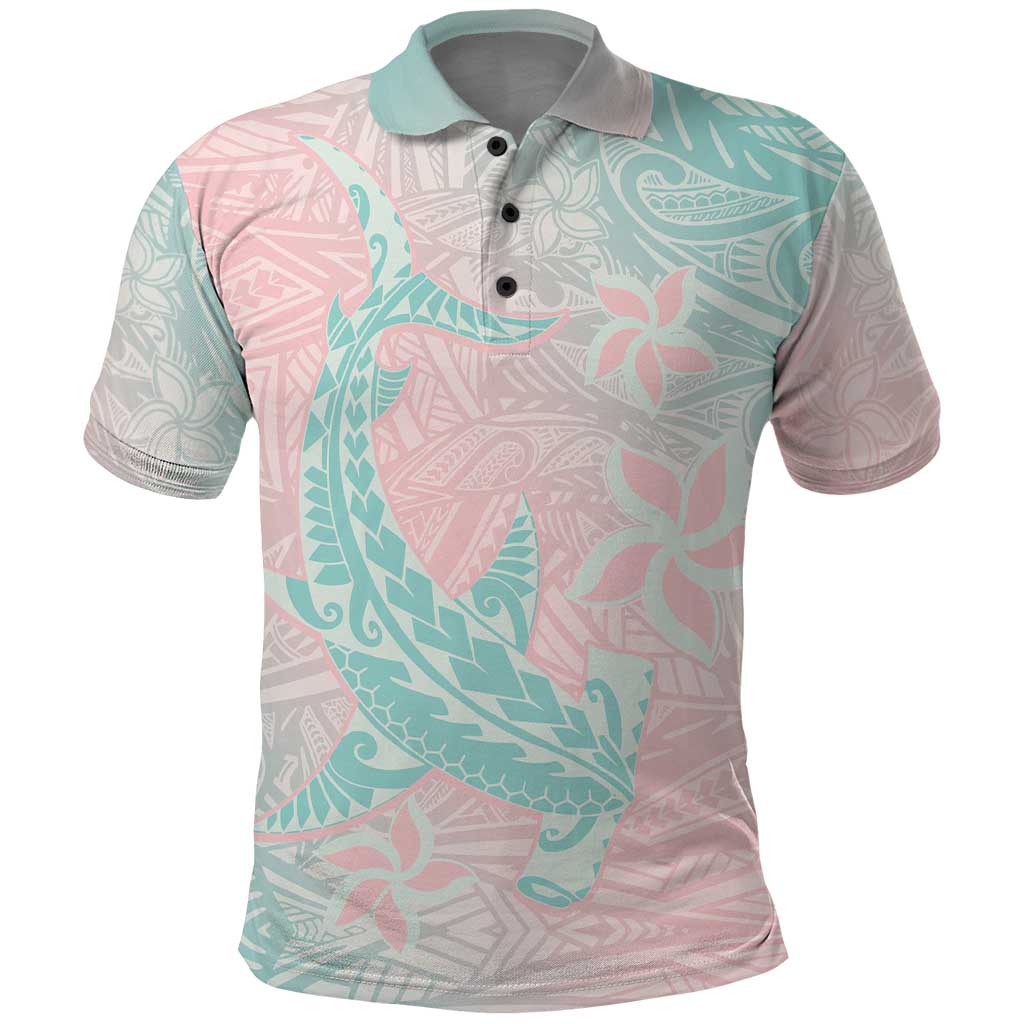 Baby Pink Gradient Polynesia Polo Shirt Hawaiian Tribal Hammerhead Shark Tattoo