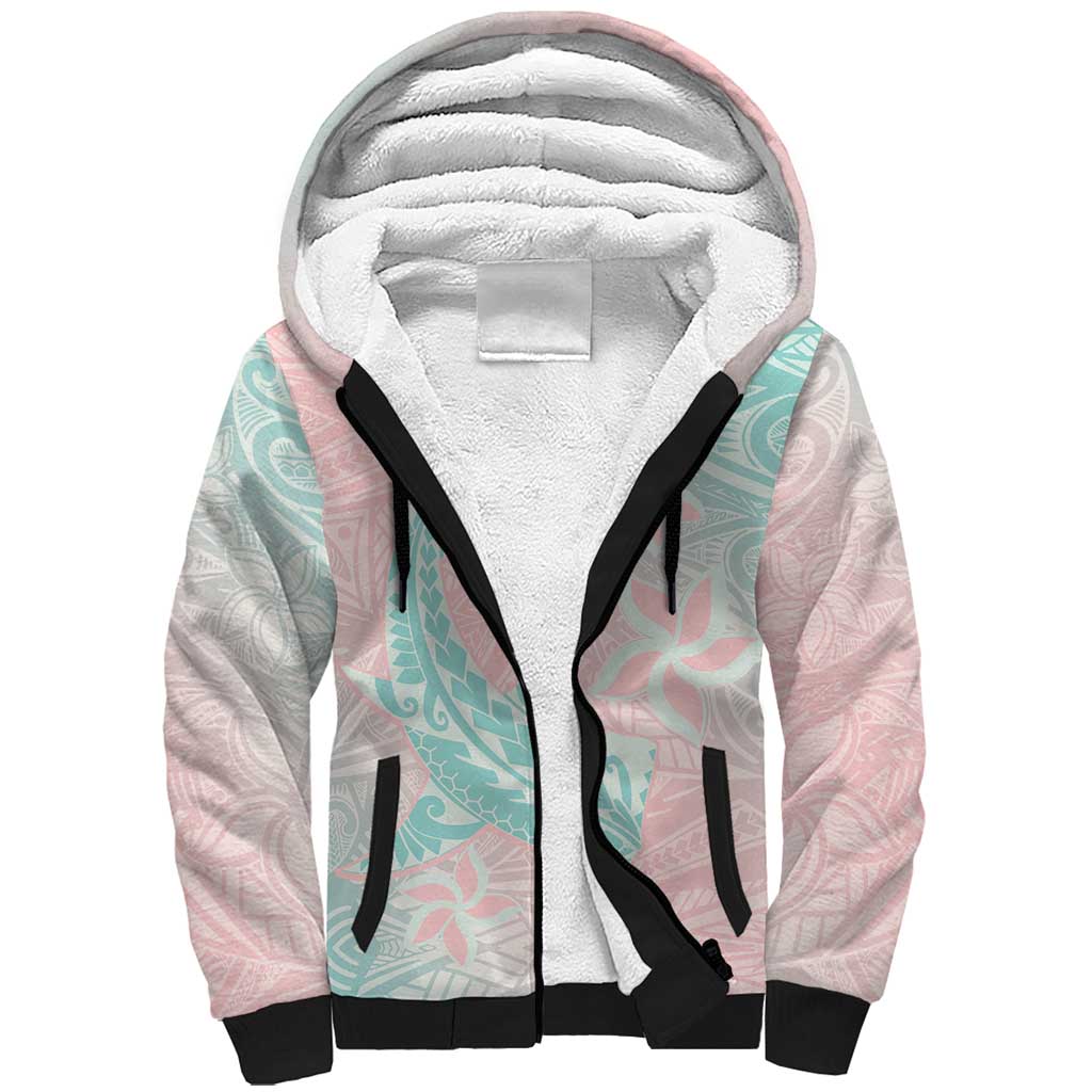 Baby Pink Gradient Polynesia Sherpa Hoodie Hawaiian Tribal Hammerhead Shark Tattoo