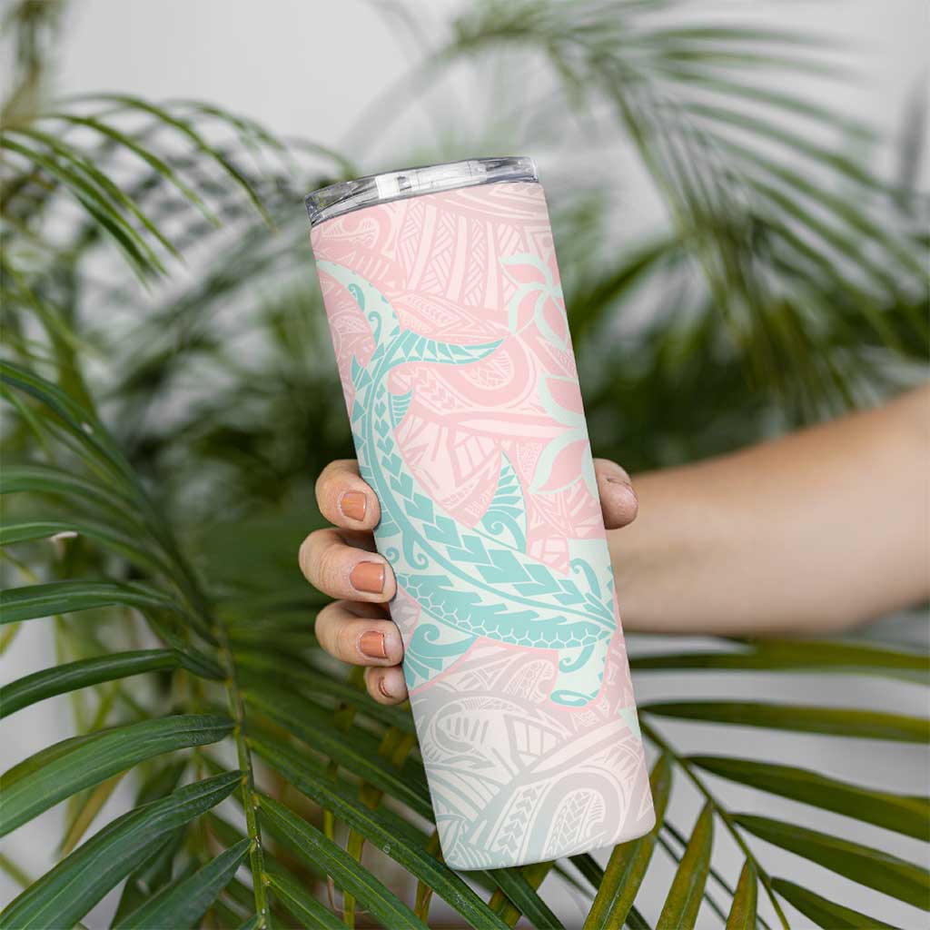 Baby Pink Gradient Polynesia Skinny Tumbler Hawaiian Tribal Hammerhead Shark Tattoo