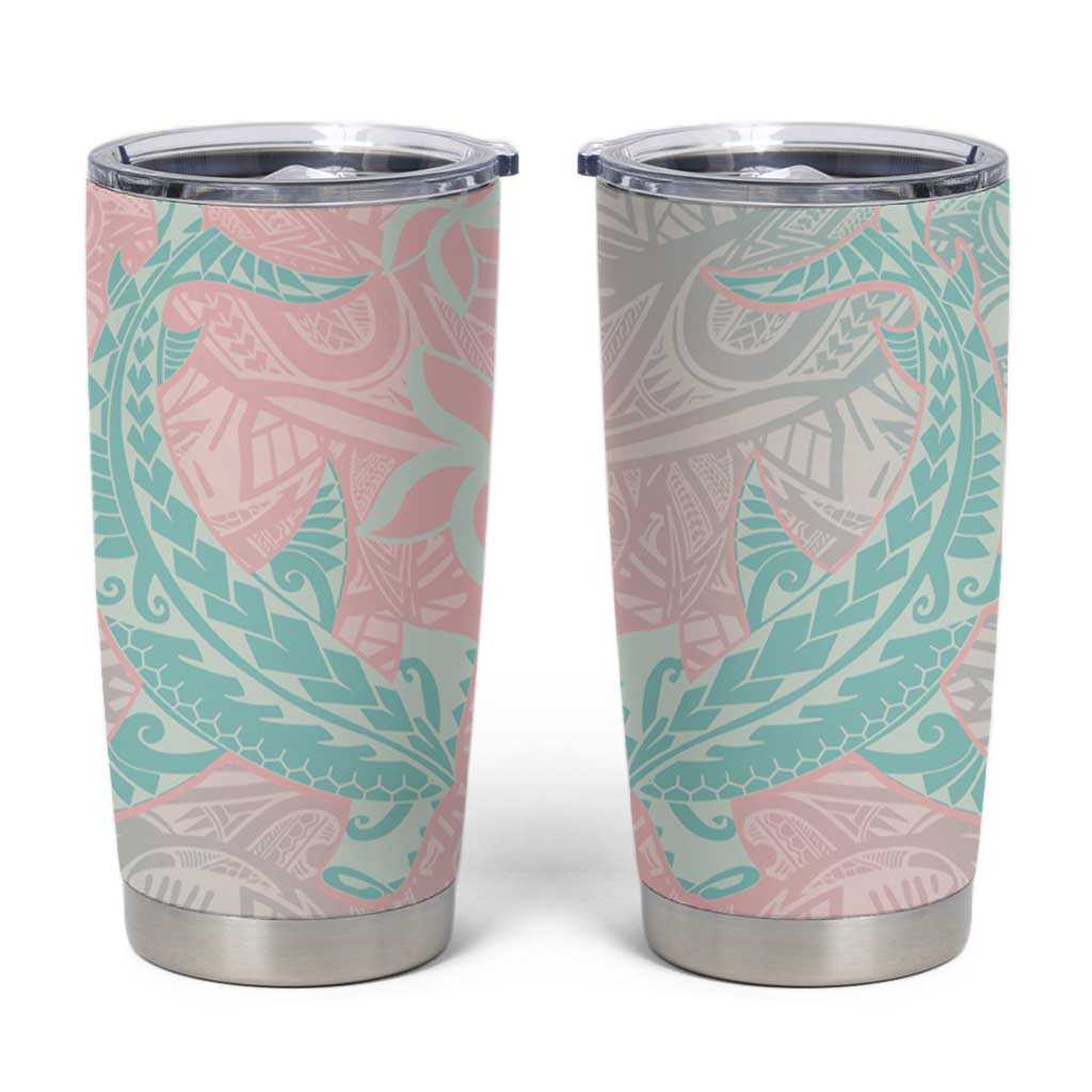 Baby Pink Gradient Polynesia Tumbler Cup Hawaiian Tribal Hammerhead Shark Tattoo