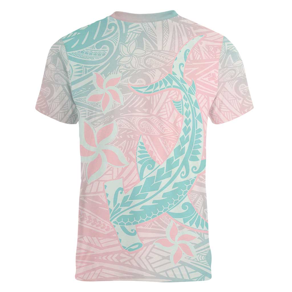 Baby Pink Gradient Polynesia Women V-Neck T-Shirt Hawaiian Tribal Hammerhead Shark Tattoo LT14 - Polynesian Pride