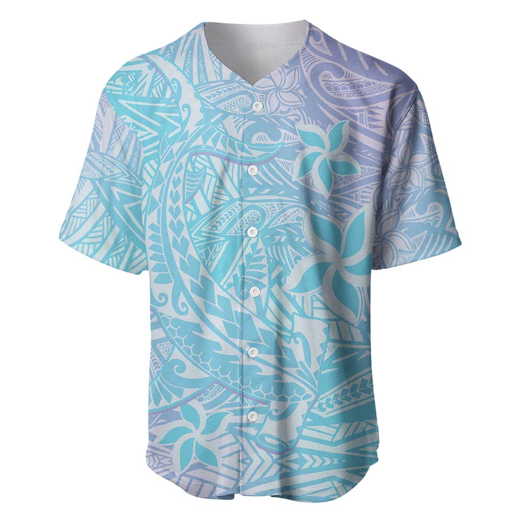 Baby Blue Gradient Polynesia Baseball Jersey Hawaiian Tribal Hammerhead Shark Tattoo LT14 Baby Blue - Polynesian Pride