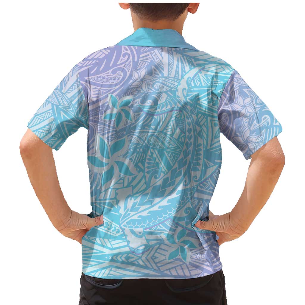 Baby Blue Gradient Polynesia Family Matching Mermaid Dress and Hawaiian Shirt Hawaiian Tribal Hammerhead Shark Tattoo