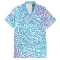Baby Blue Gradient Polynesia Family Matching Puletasi and Hawaiian Shirt Hawaiian Tribal Hammerhead Shark Tattoo LT14 Dad's Shirt - Short Sleeve Baby Blue - Polynesian Pride