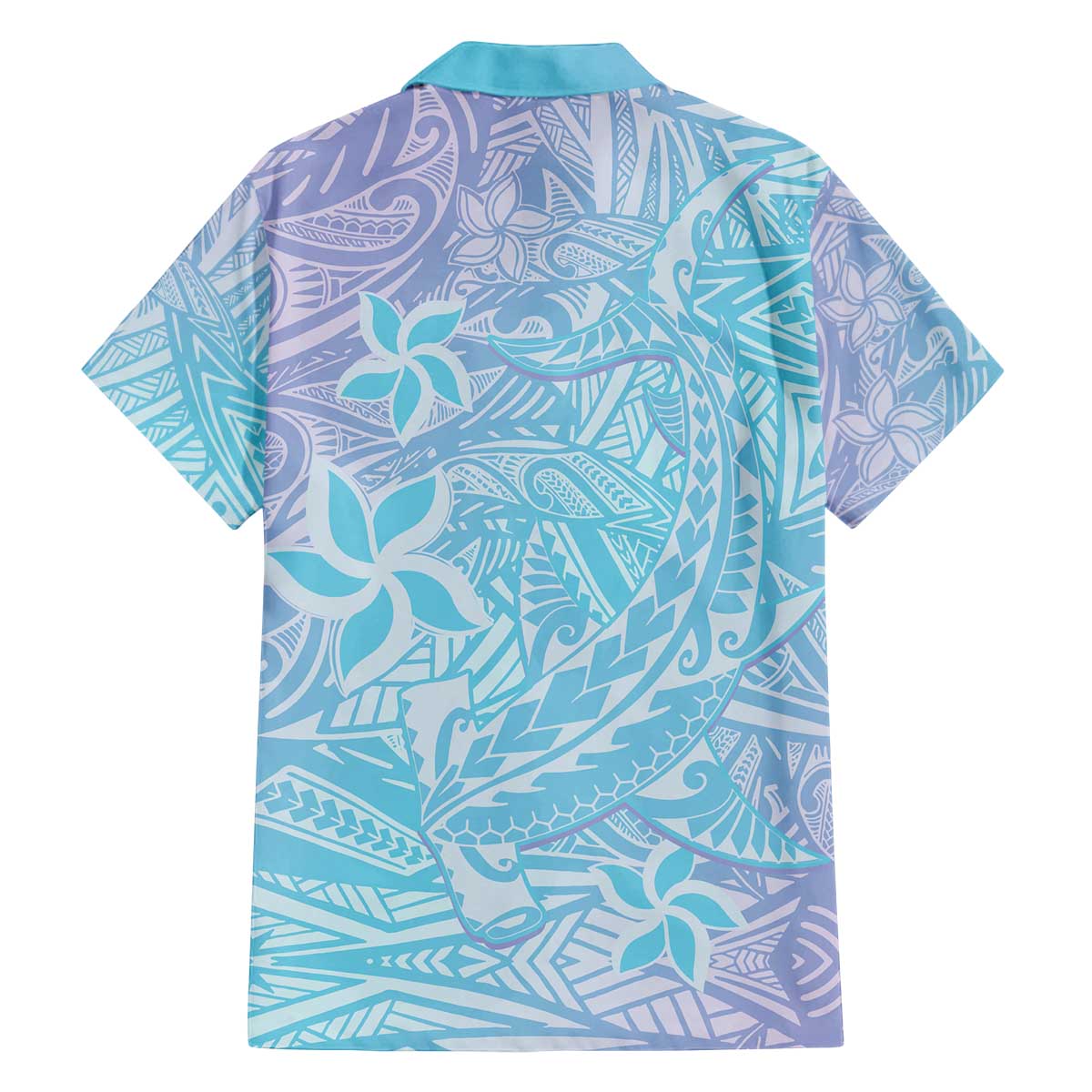 Baby Blue Gradient Polynesia Family Matching Puletasi and Hawaiian Shirt Hawaiian Tribal Hammerhead Shark Tattoo LT14 - Polynesian Pride