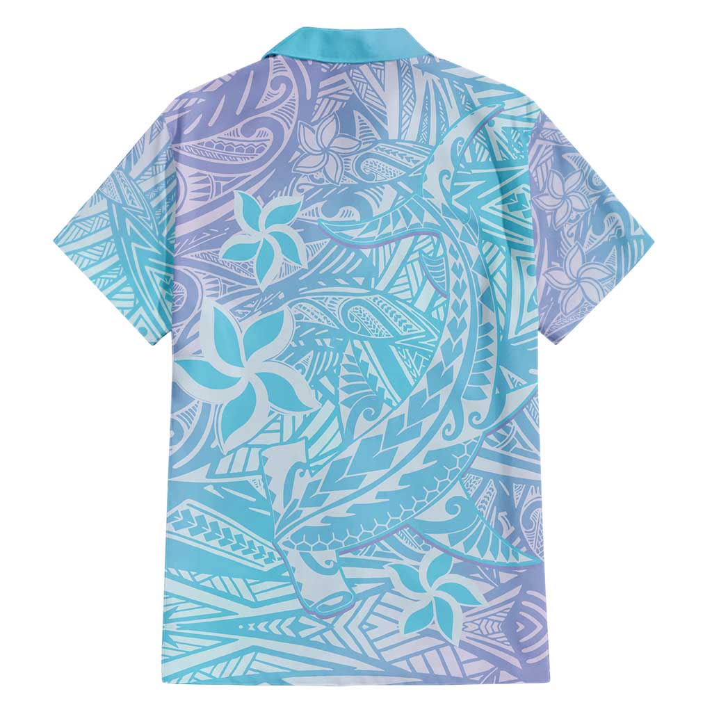 Baby Blue Gradient Polynesia Family Matching Short Sleeve Bodycon Dress and Hawaiian Shirt Hawaiian Tribal Hammerhead Shark Tattoo LT14 - Polynesian Pride