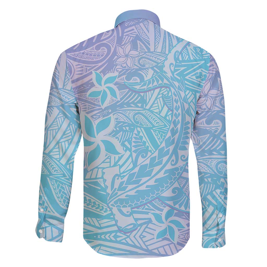 Baby Blue Gradient Polynesia Family Matching Short Sleeve Bodycon Dress and Hawaiian Shirt Hawaiian Tribal Hammerhead Shark Tattoo LT14 - Polynesian Pride