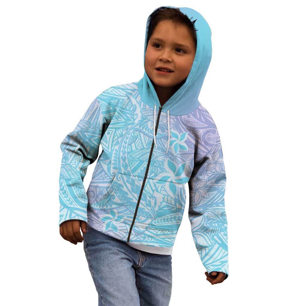 Baby Blue Gradient Polynesia Kid Hoodie Hawaiian Tribal Hammerhead Shark Tattoo