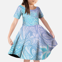 Baby Blue Gradient Polynesia Kid Short Sleeve Dress Hawaiian Tribal Hammerhead Shark Tattoo