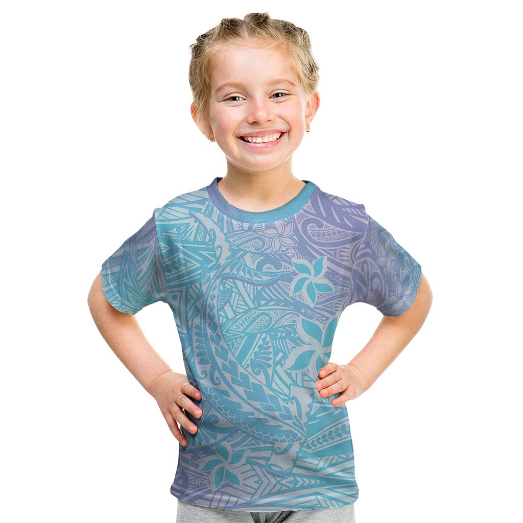 Baby Blue Gradient Polynesia Kid T Shirt Hawaiian Tribal Hammerhead Shark Tattoo LT14 Baby Blue - Polynesian Pride