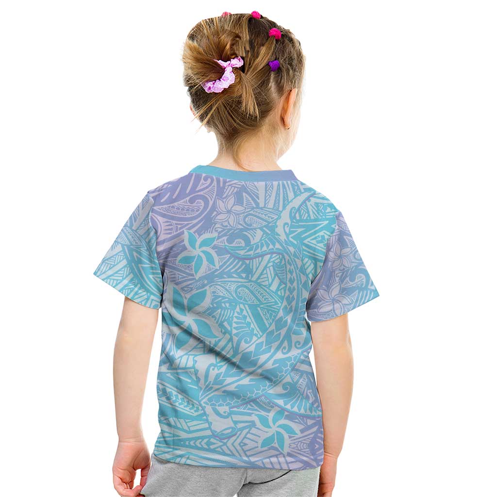 Baby Blue Gradient Polynesia Kid T Shirt Hawaiian Tribal Hammerhead Shark Tattoo LT14 - Polynesian Pride