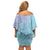 Baby Blue Gradient Polynesia Off Shoulder Short Dress Hawaiian Tribal Hammerhead Shark Tattoo