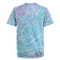 Baby Blue Gradient Polynesia Rugby Jersey Hawaiian Tribal Hammerhead Shark Tattoo