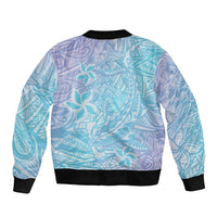Baby Blue Gradient Polynesia Sleeve Zip Bomber Jacket Hawaiian Tribal Hammerhead Shark Tattoo