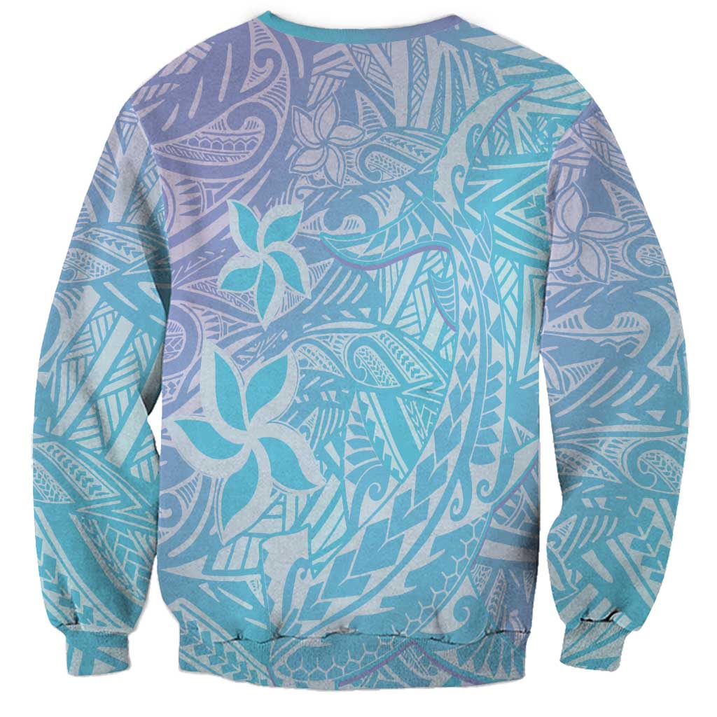 Baby Blue Gradient Polynesia Sweatshirt Hawaiian Tribal Hammerhead Shark Tattoo