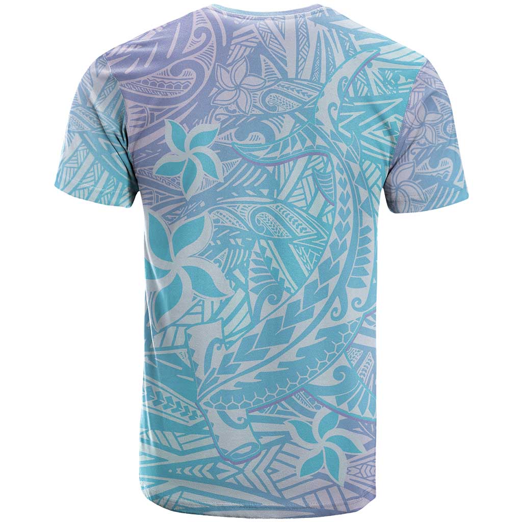 Baby Blue Gradient Polynesia T Shirt Hawaiian Tribal Hammerhead Shark Tattoo