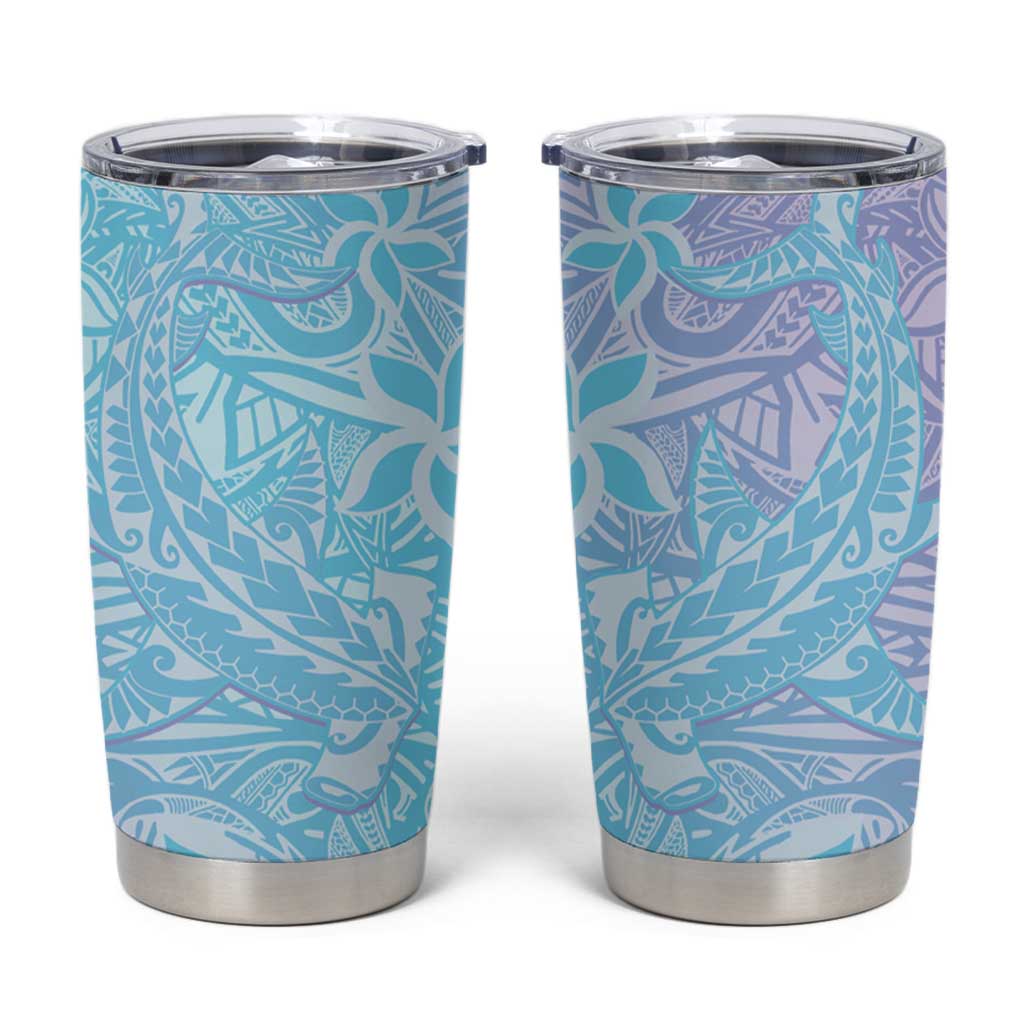 Baby Blue Gradient Polynesia Tumbler Cup Hawaiian Tribal Hammerhead Shark Tattoo