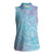 Baby Blue Gradient Polynesia Women Sleeveless Polo Shirt Hawaiian Tribal Hammerhead Shark Tattoo