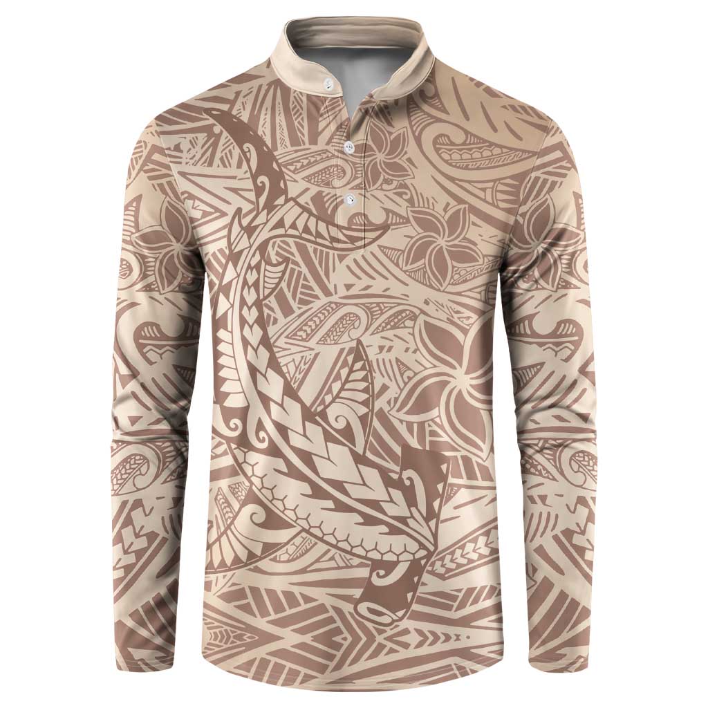 Pastel Brown Polynesia Button Sweatshirt Hawaiian Tribal Hammerhead Shark Tattoo LT14 Pastel Brown - Polynesian Pride