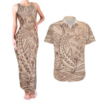 Pastel Brown Polynesia Couples Matching Tank Maxi Dress and Hawaiian Shirt Hawaiian Tribal Hammerhead Shark Tattoo LT14 Pastel Brown - Polynesian Pride
