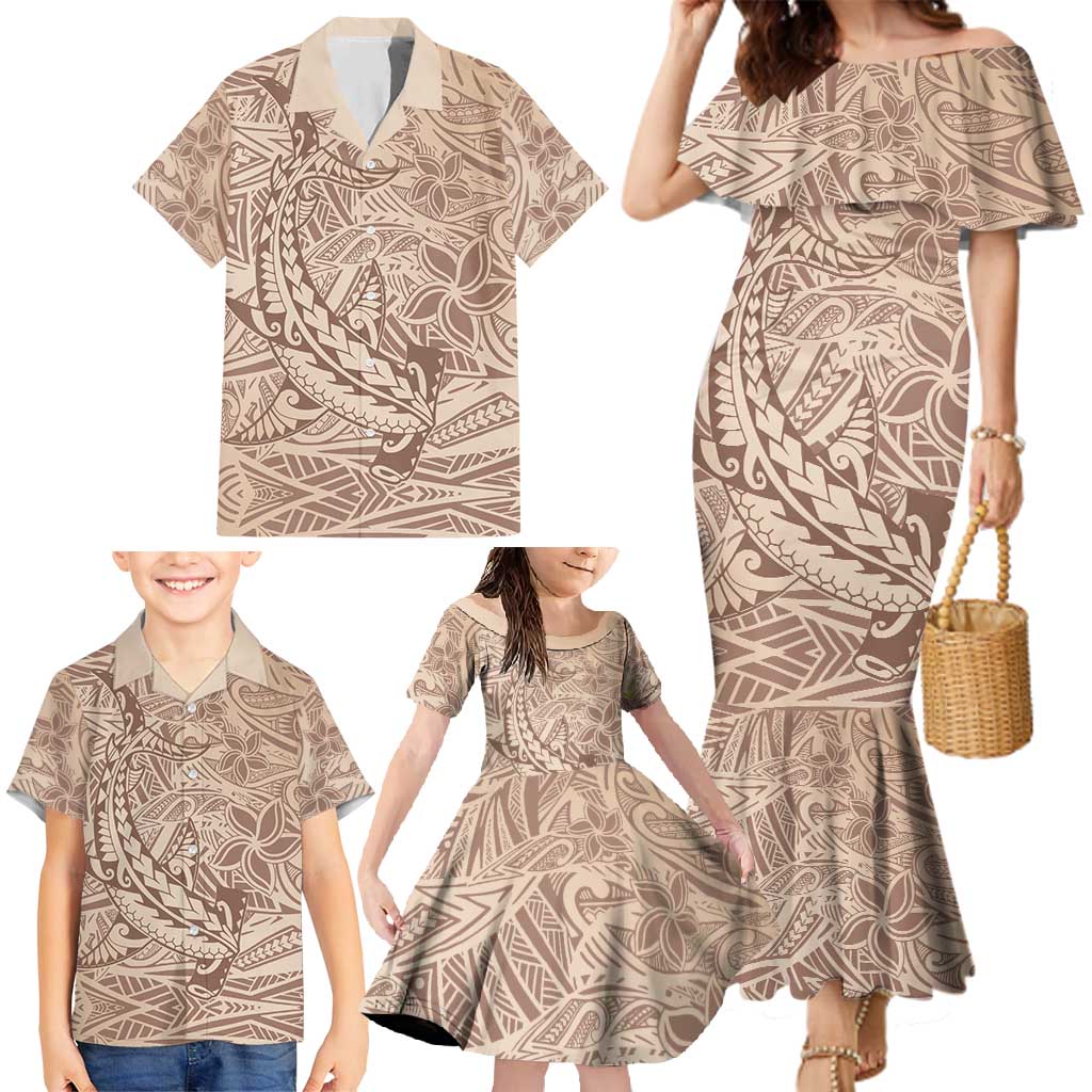 Pink Gradient Polynesia Family Matching Mermaid Dress and Hawaiian Shirt Hawaiian Tribal Hammerhead Shark Tattoo