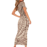 Pastel Brown Polynesia Family Matching Short Sleeve Bodycon Dress and Hawaiian Shirt Hawaiian Tribal Hammerhead Shark Tattoo LT14 - Polynesian Pride
