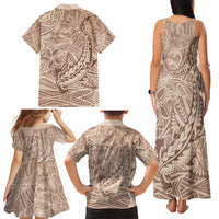 Pastel Brown Polynesia Family Matching Tank Maxi Dress and Hawaiian Shirt Hawaiian Tribal Hammerhead Shark Tattoo LT14 - Polynesian Pride