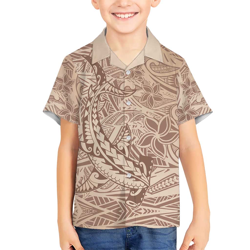 Pastel Brown Polynesia Kid Hawaiian Shirt Hawaiian Tribal Hammerhead Shark Tattoo LT14 Kid Pastel Brown - Polynesian Pride