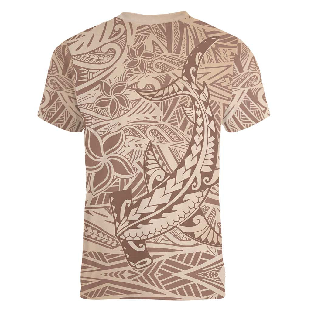 Pastel Brown Polynesia Women V-Neck T-Shirt Hawaiian Tribal Hammerhead Shark Tattoo LT14 - Polynesian Pride