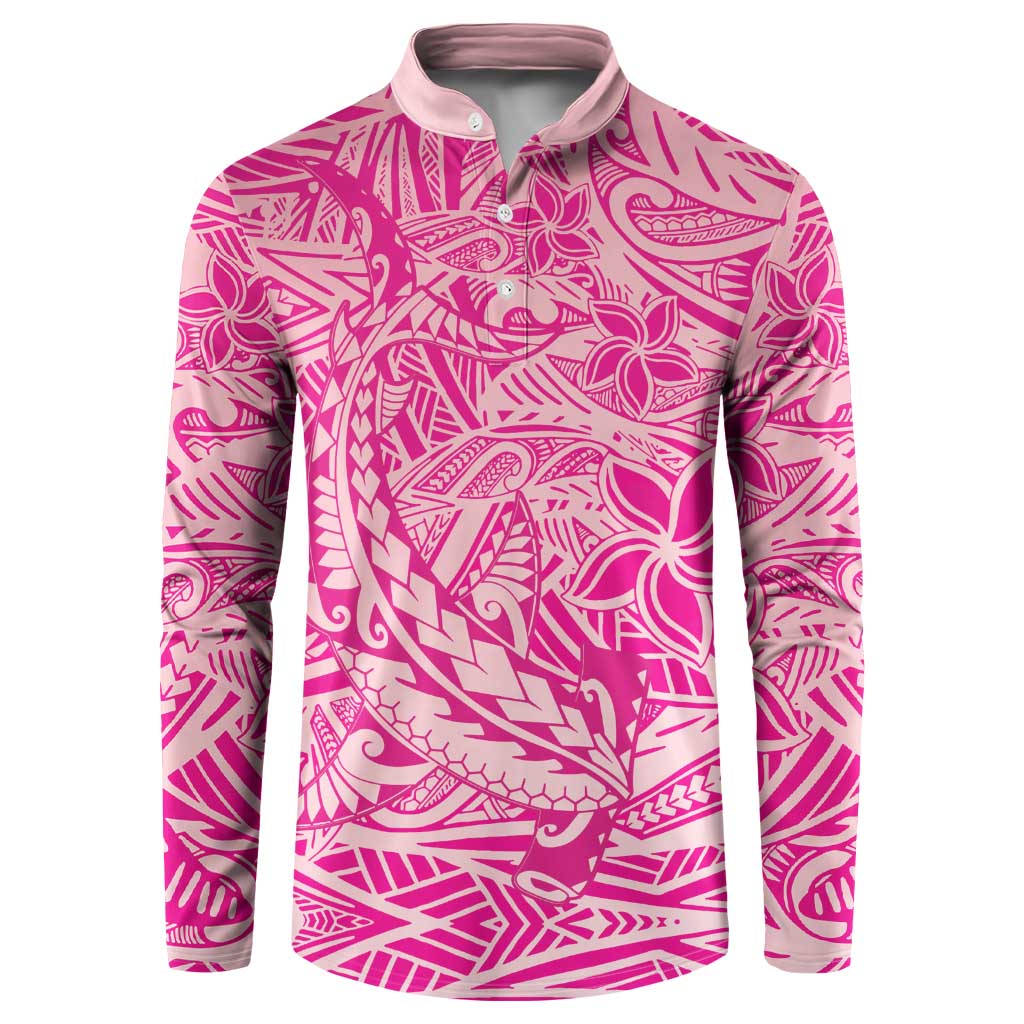 Beige Gradient Polynesia Button Sweatshirt Hawaiian Tribal Hammerhead Shark Tattoo