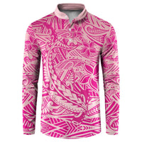 Beige Gradient Polynesia Button Sweatshirt Hawaiian Tribal Hammerhead Shark Tattoo