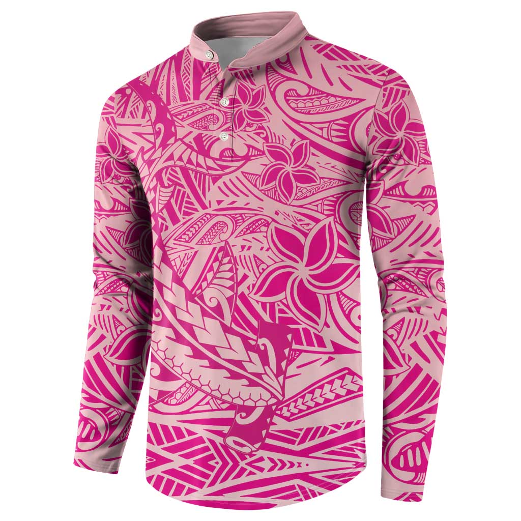 Beige Gradient Polynesia Button Sweatshirt Hawaiian Tribal Hammerhead Shark Tattoo