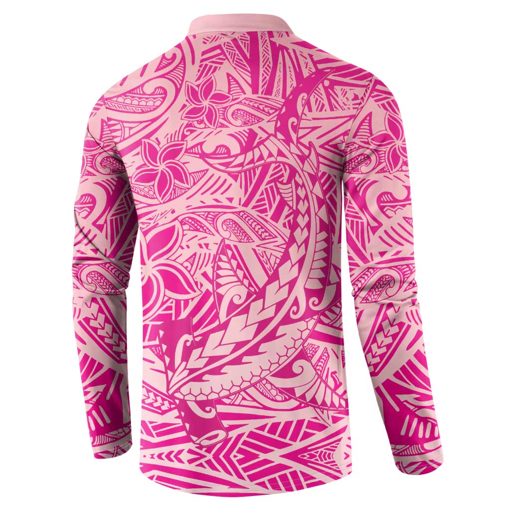 Beige Gradient Polynesia Button Sweatshirt Hawaiian Tribal Hammerhead Shark Tattoo