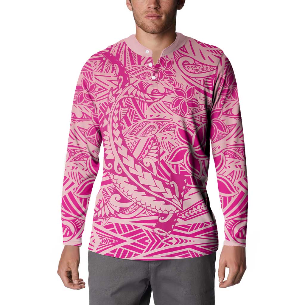 Beige Gradient Polynesia Button Sweatshirt Hawaiian Tribal Hammerhead Shark Tattoo