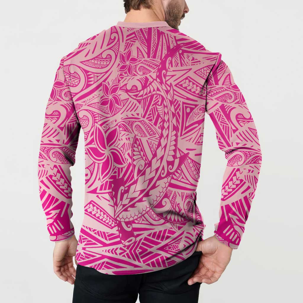Beige Gradient Polynesia Button Sweatshirt Hawaiian Tribal Hammerhead Shark Tattoo