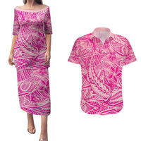 Beige Gradient Polynesia Couples Matching Puletasi and Hawaiian Shirt Hawaiian Tribal Hammerhead Shark Tattoo