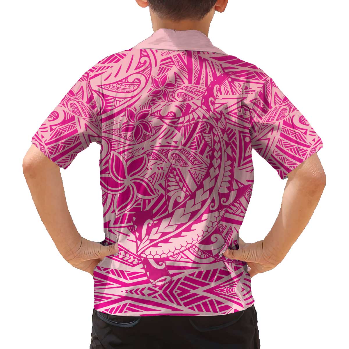 Beige Gradient Polynesia Family Matching Off Shoulder Short Dress and Hawaiian Shirt Hawaiian Tribal Hammerhead Shark Tattoo