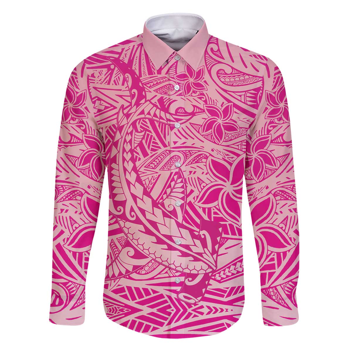 Beige Gradient Polynesia Family Matching Puletasi and Hawaiian Shirt Hawaiian Tribal Hammerhead Shark Tattoo LT14 Dad's Shirt - Long Sleeve Beige - Polynesian Pride