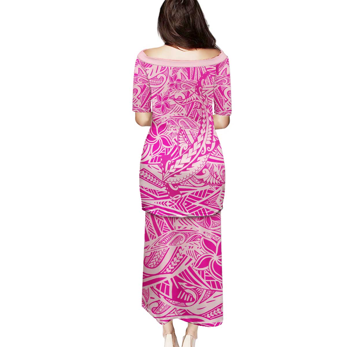 Beige Gradient Polynesia Family Matching Puletasi and Hawaiian Shirt Hawaiian Tribal Hammerhead Shark Tattoo LT14 - Polynesian Pride